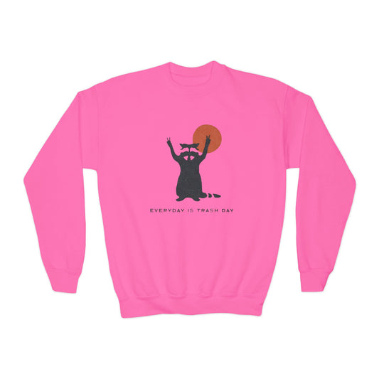 Youth Crewneck Sweatshirt — "Everyday’s Trash Day" Raccoon Graphic