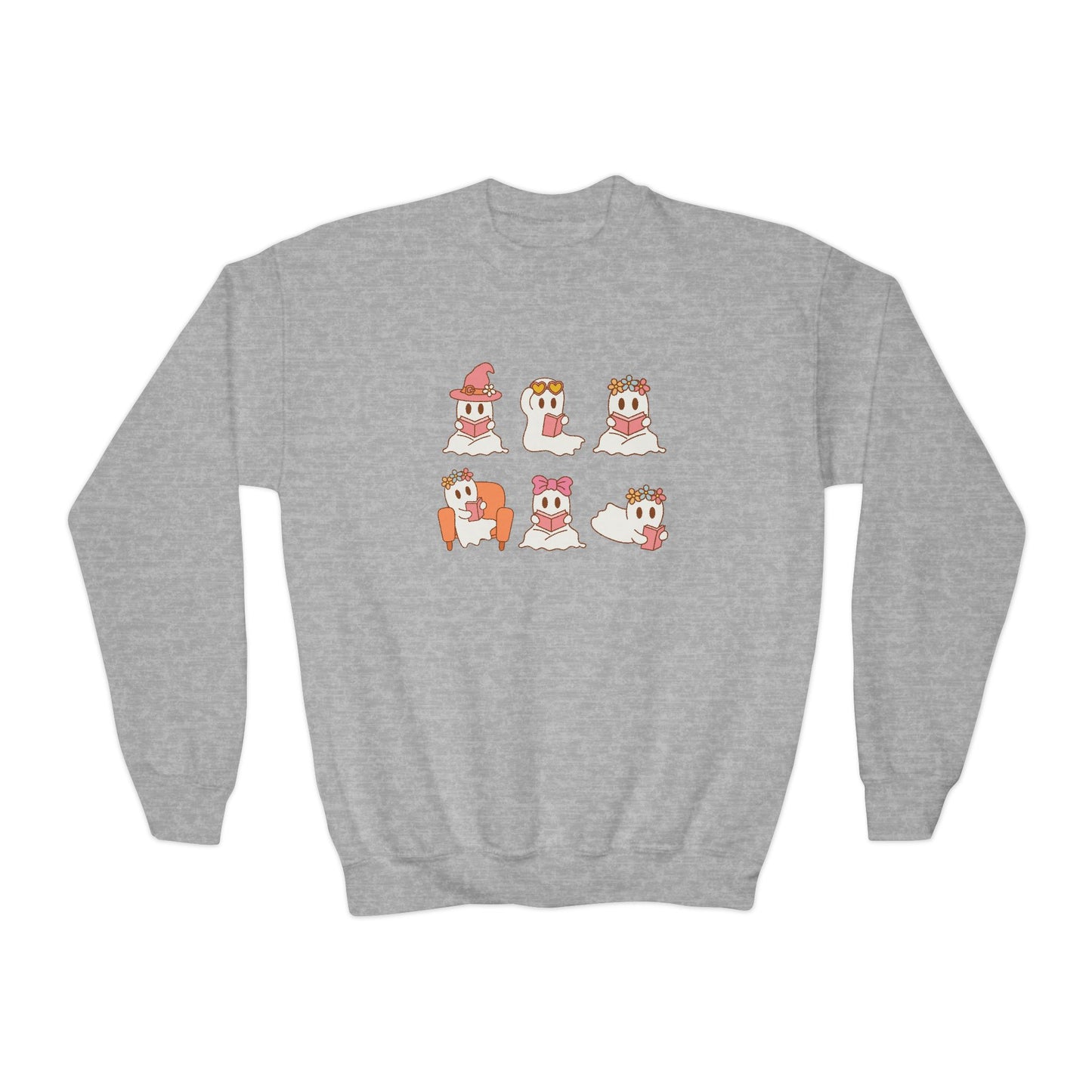 Cute Reading Ghosts Youth Crewneck Sweatshirt — "Everyday’s Trash Day" Raccoon Graphic