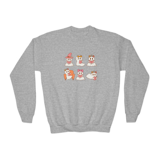 Cute Reading Ghosts Youth Crewneck Sweatshirt — "Everyday’s Trash Day" Raccoon Graphic