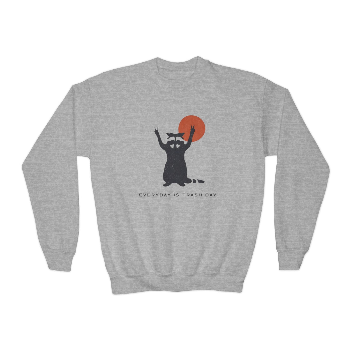 Youth Crewneck Sweatshirt — "Everyday’s Trash Day" Raccoon Graphic