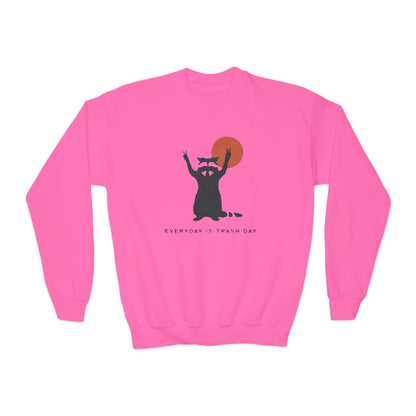 Youth Crewneck Sweatshirt — "Everyday’s Trash Day" Raccoon Graphic