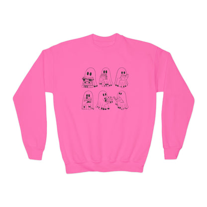 Reading Ghosties Youth Crewneck Sweatshirt — "Everyday’s Trash Day" Raccoon Graphic