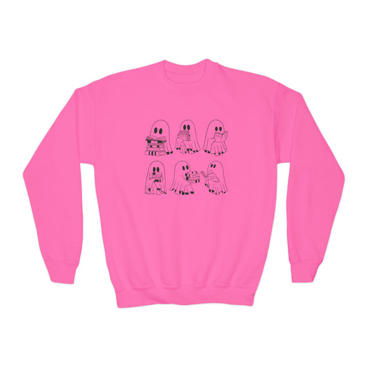 Reading Ghosties Youth Crewneck Sweatshirt — "Everyday’s Trash Day" Raccoon Graphic