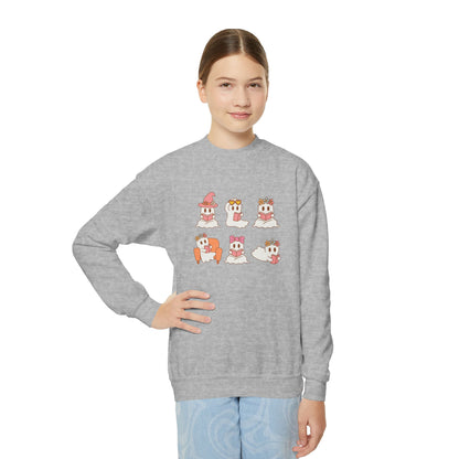 Cute Reading Ghosts Youth Crewneck Sweatshirt — "Everyday’s Trash Day" Raccoon Graphic
